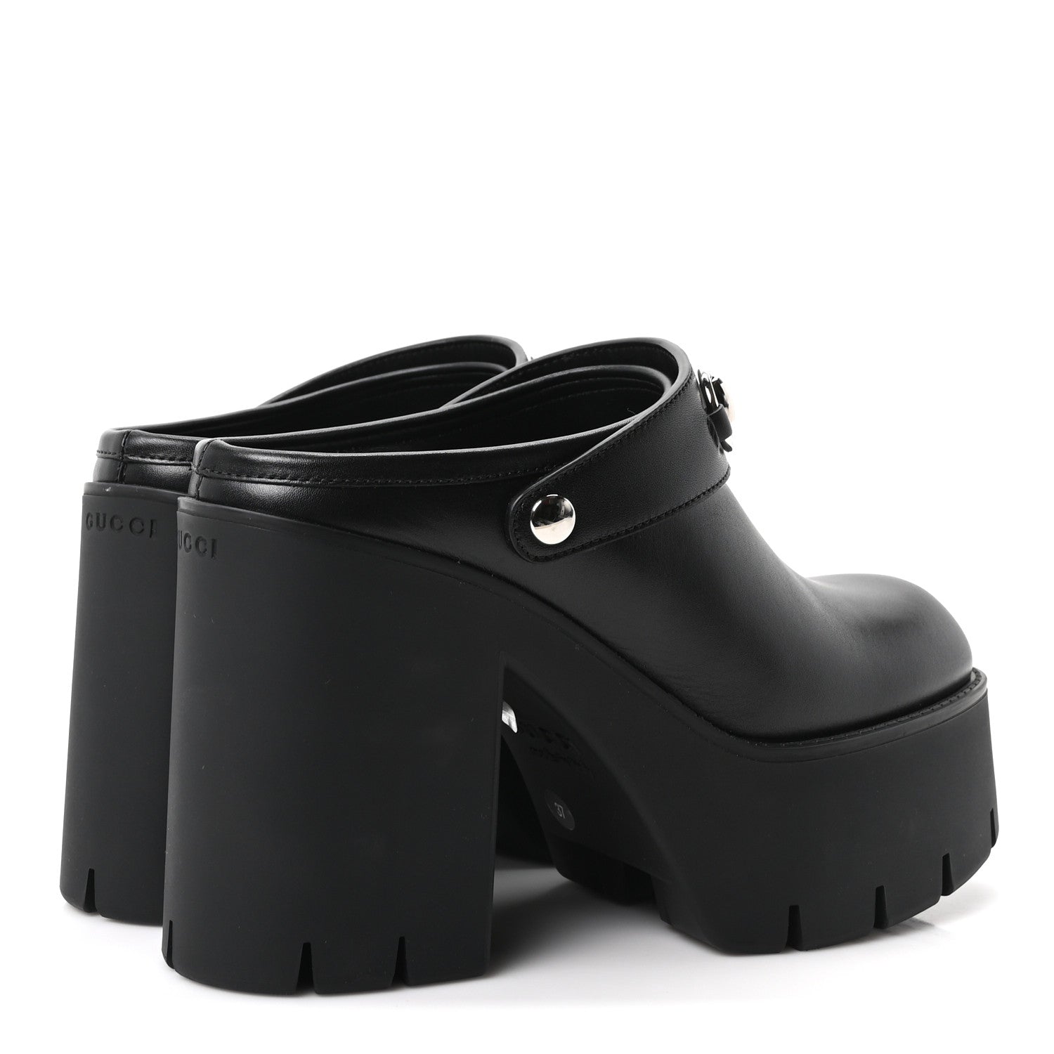 Gucci Real Betis Glamour Calfskin Horsebit Platform Mules 37 Black 5 of 10