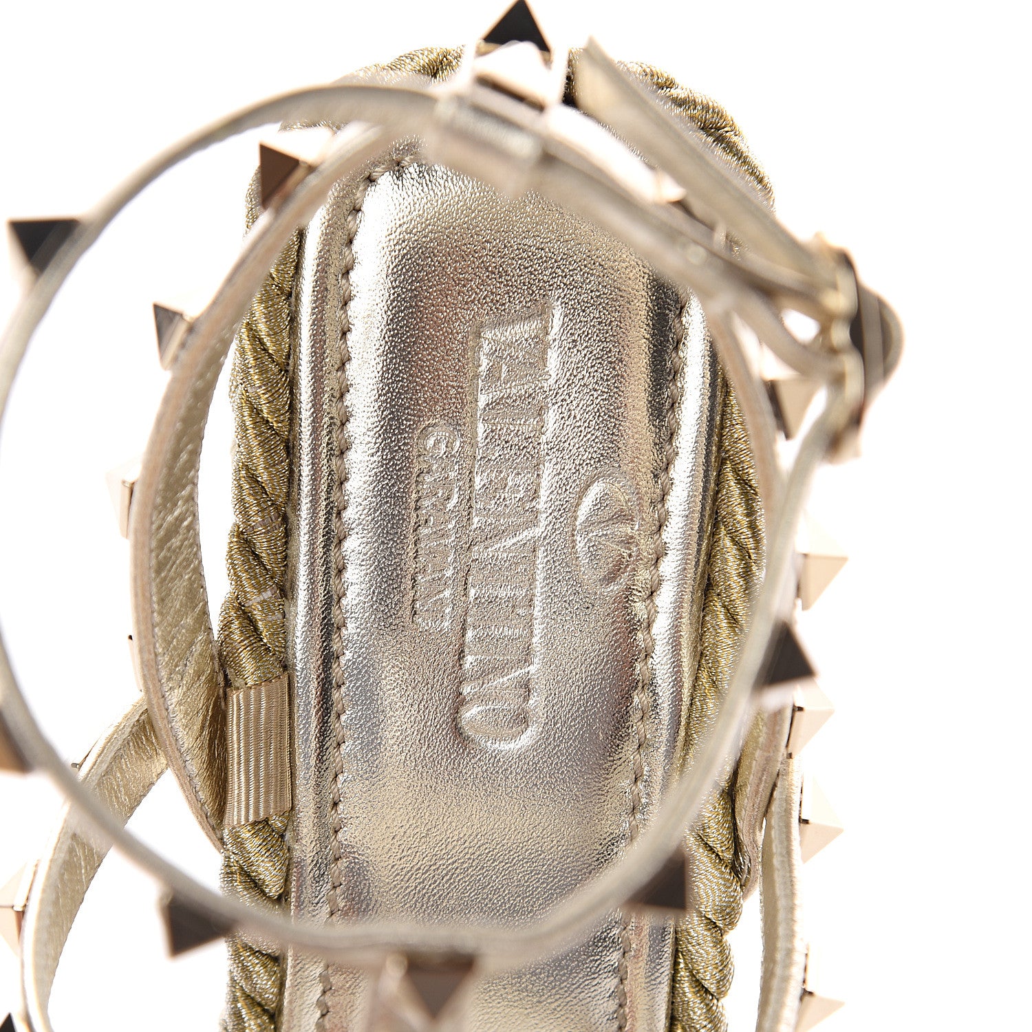 Valentino Garavani Metallic Nappa Rockstud Ankle Strap Torchon Espadrille Caged 25/95mm Wedge Sandals 37 Platino 6 of 7