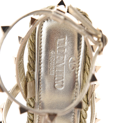 Valentino Garavani Metallic Nappa Rockstud Ankle Strap Torchon Espadrille Caged 25/95mm Wedge Sandals 37 Platino 6 of 7
