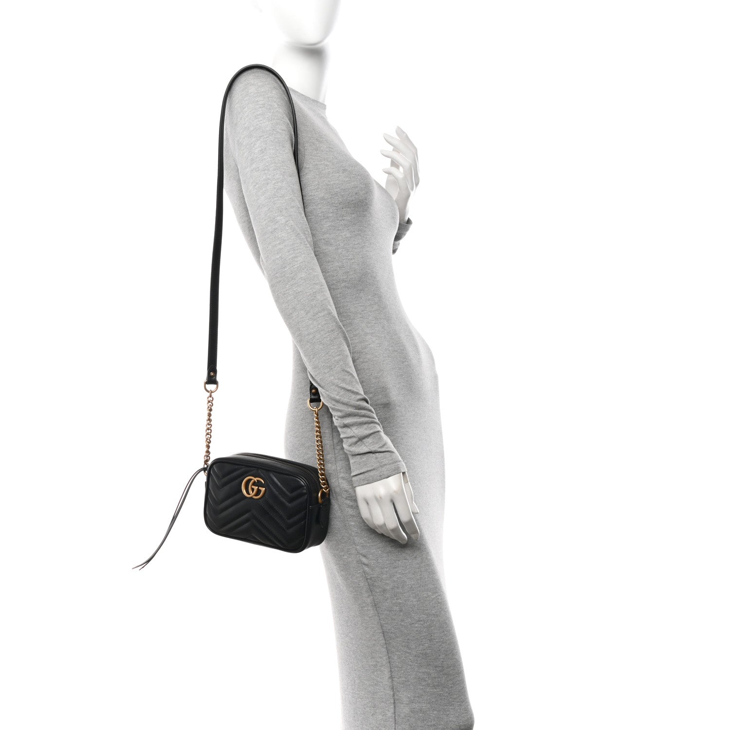 Gucci Calfskin Matelasse Mini GG Marmont Chain Shoulder Bag Black 2 of 10