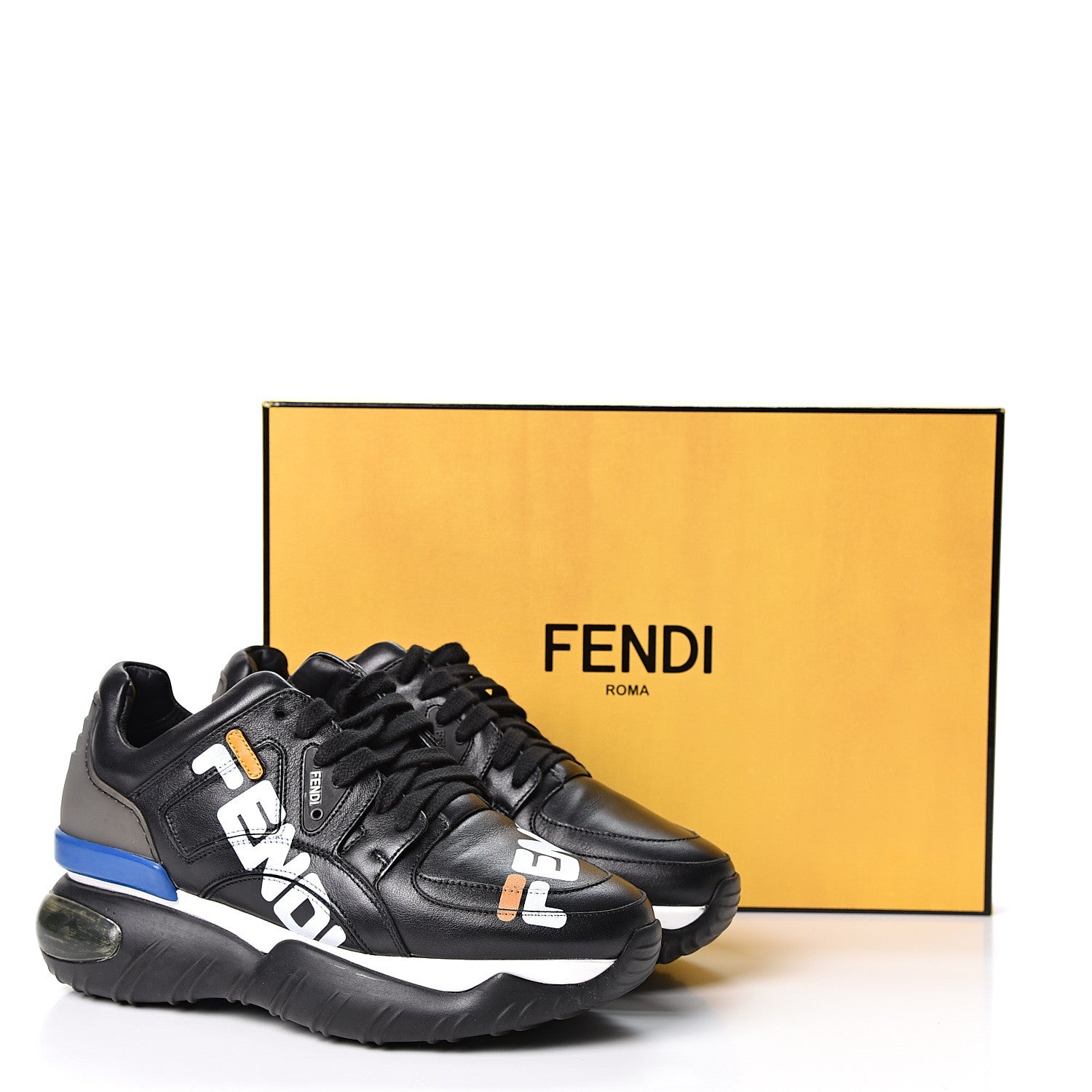 Fendi X FILA Vitello Mania Painted Womens Chunky Sneakers 37.5 Black Zucca Ice White 10 of 10