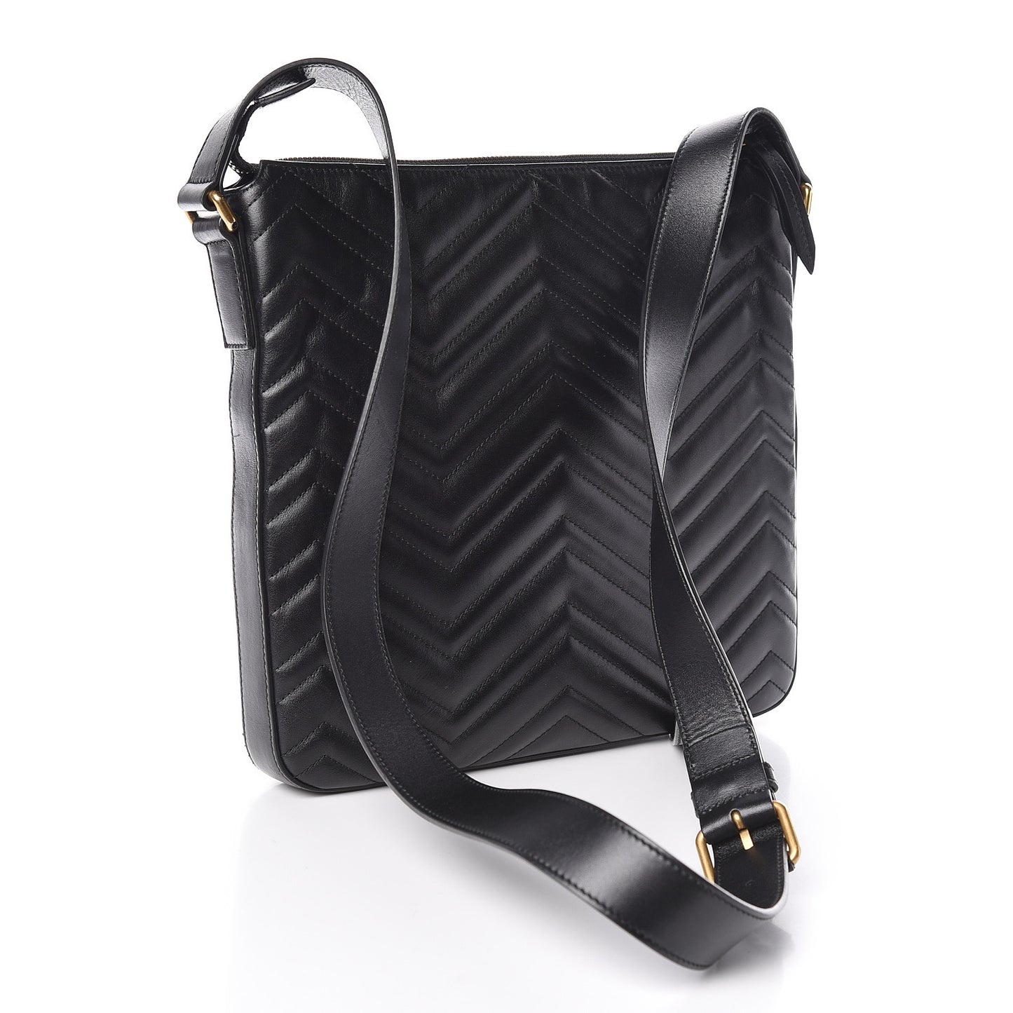 Calfskin Matelasse GG Marmont Flat Messenger Bag Black