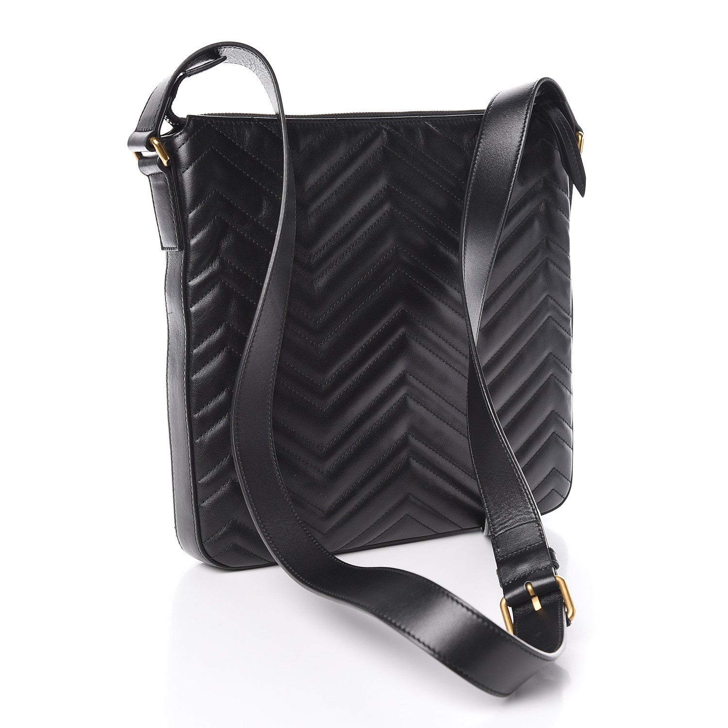 Gucci Calfskin Matelasse GG Marmont Flat Messenger Bag Black 3 of 11