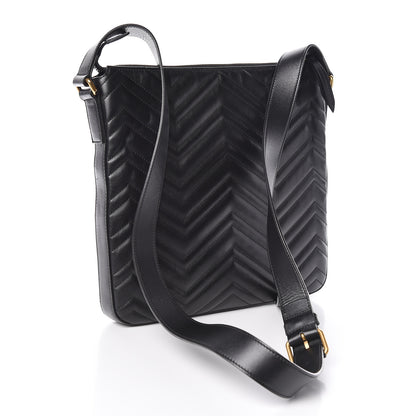 Gucci Calfskin Matelasse GG Marmont Flat Messenger Bag Black 3 of 11