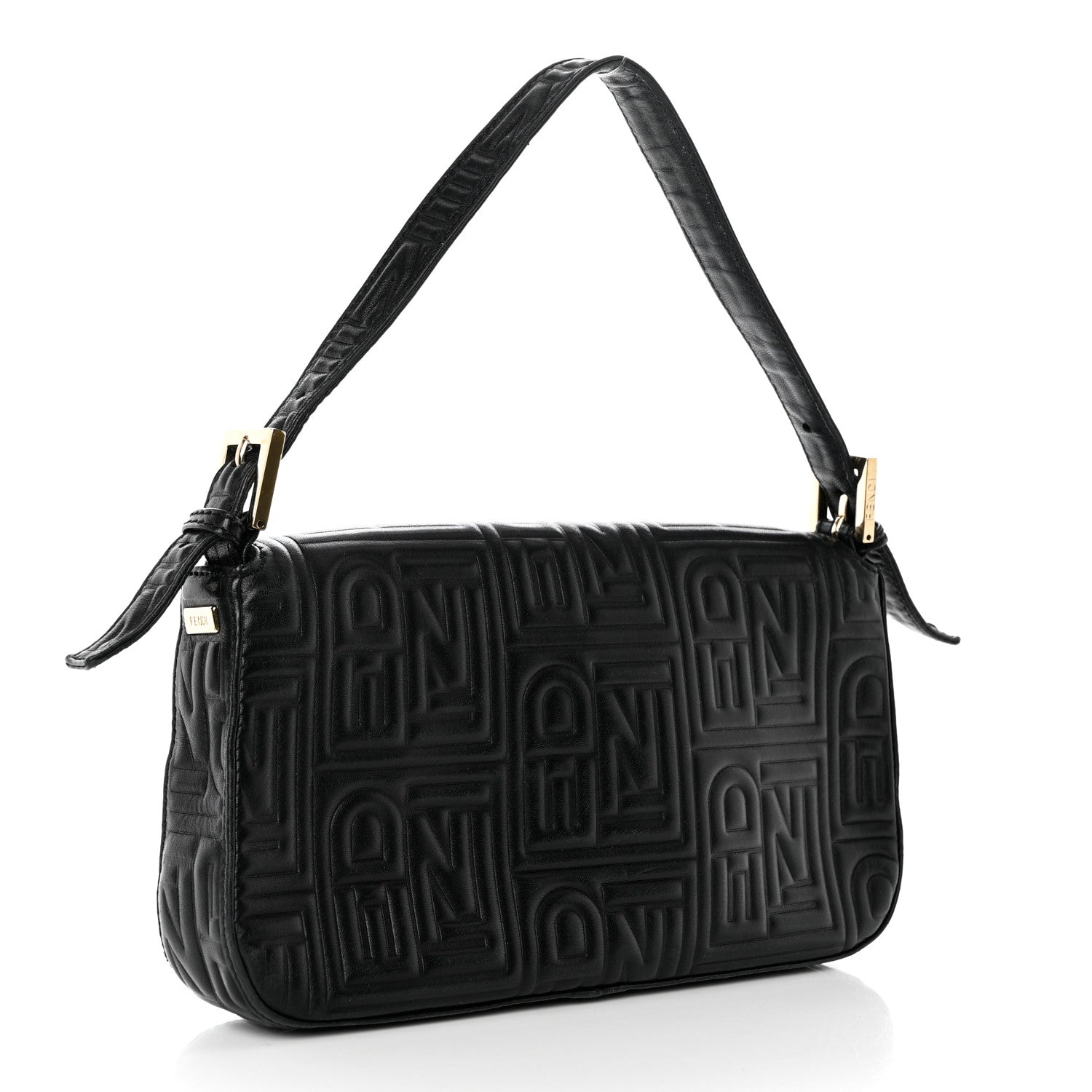 Fendi Nappa Logo Embossed Baguette Black 3 of 10