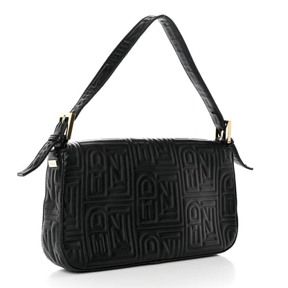 Fendi Nappa Logo Embossed Baguette Black 3 of 10