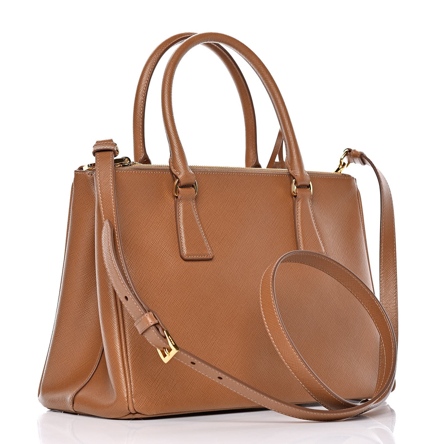 Saffiano Small Galleria Double Zip Tote Caramel