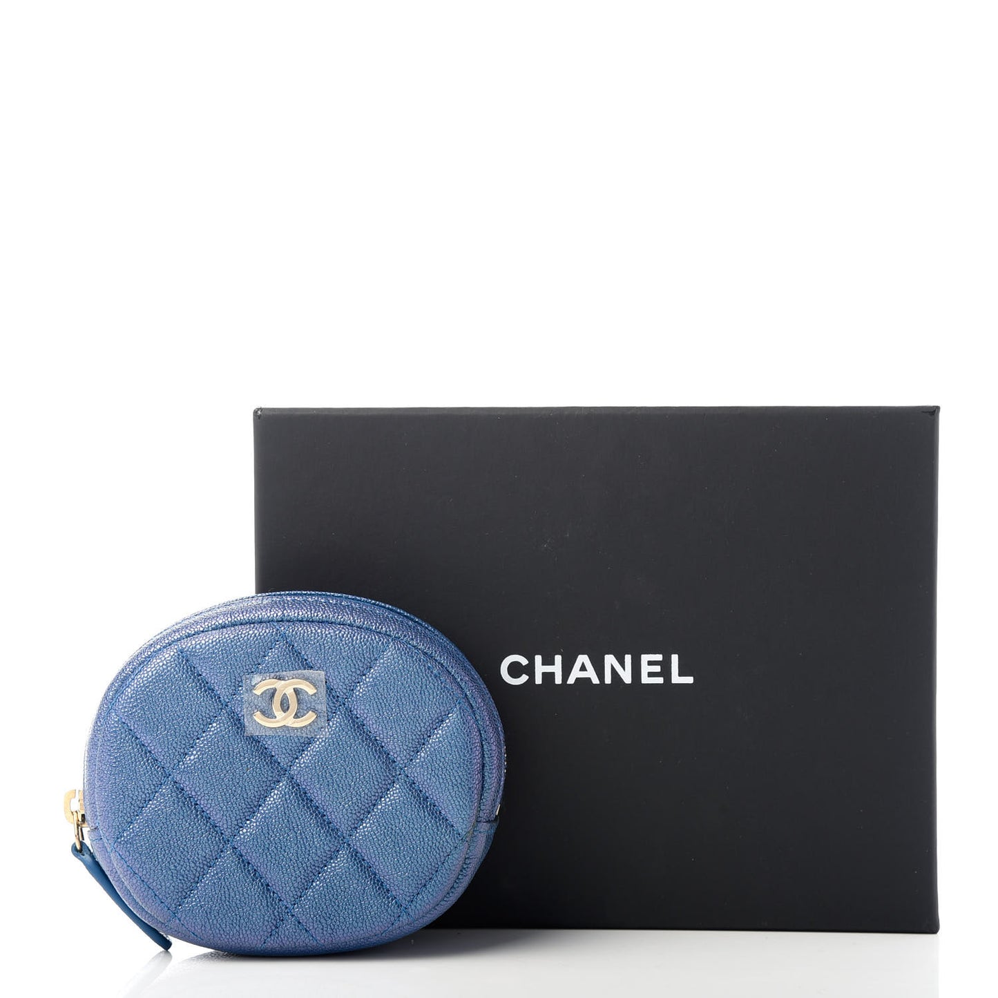 Iridescent Caviar Quilted Zip Around Classic Coin Purse Blue