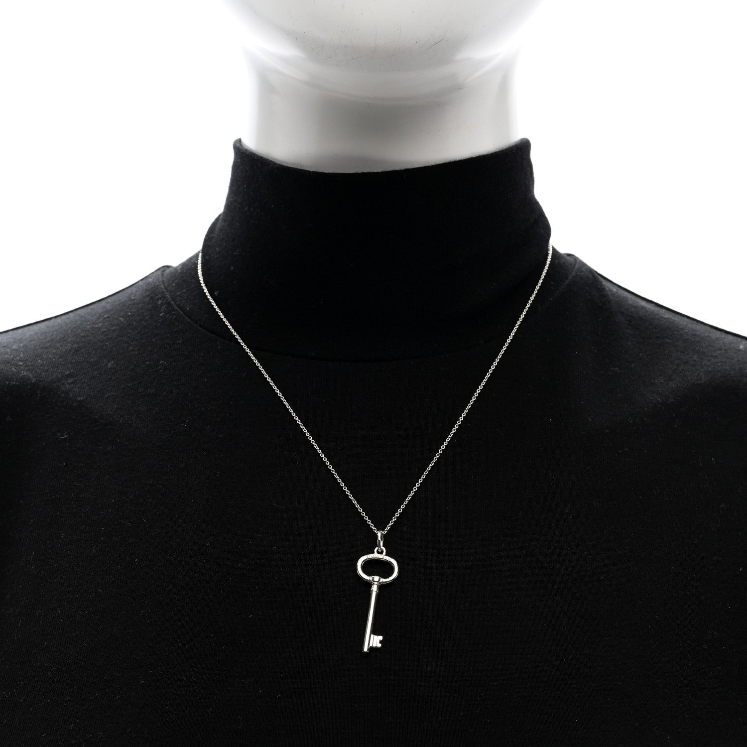 Tiffany Sterling Silver Small Oval Key Pendant Bead Necklace 2 of 6