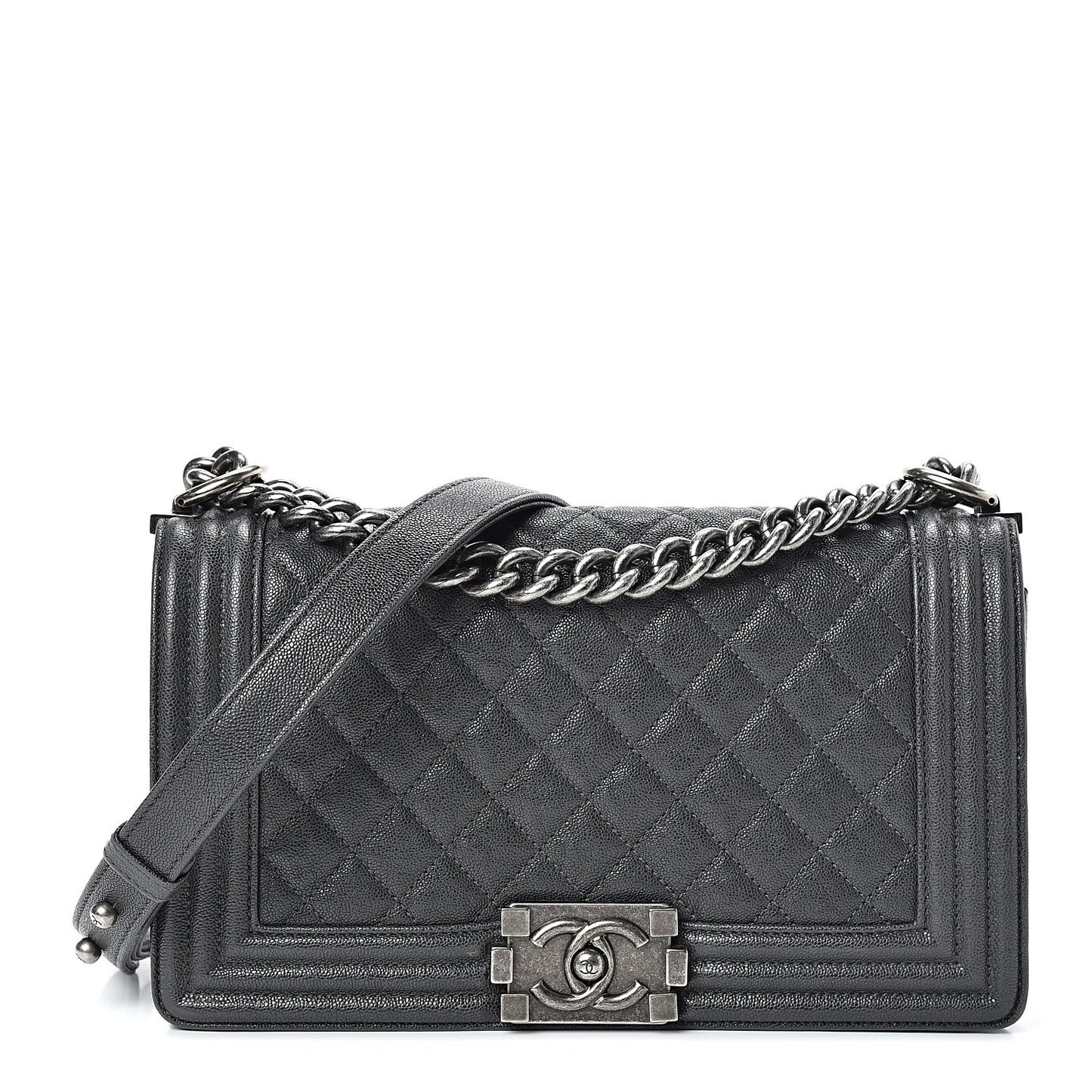 Caviar Quilted Medium Boy Flap Anthracite
