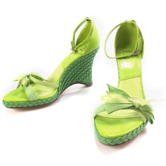 Leather Wedge Espadrilles 38.5 Green