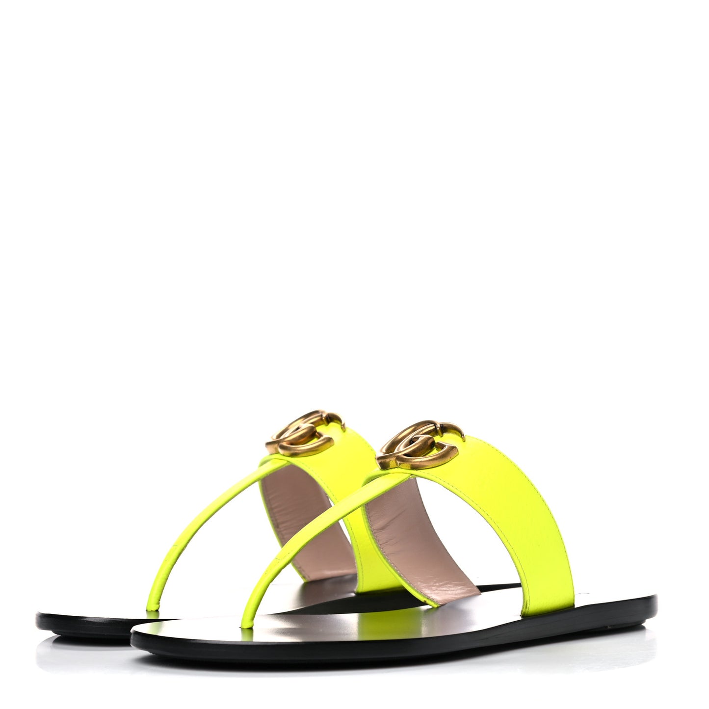 Calfskin GG Marmont Thong Sandals 37 Yellow Fluo