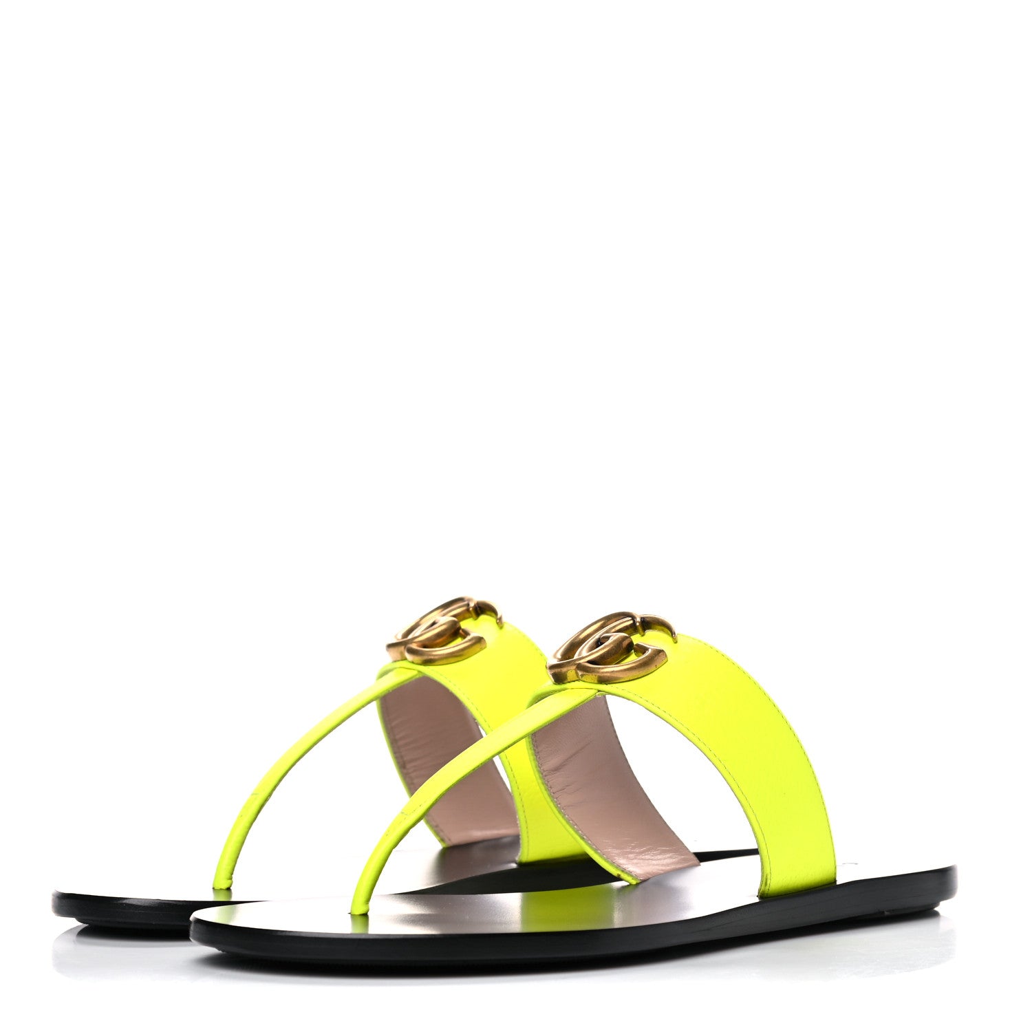 Gucci Calfskin GG Marmont Thong Sandals 37 Yellow Fluo 3 of 10