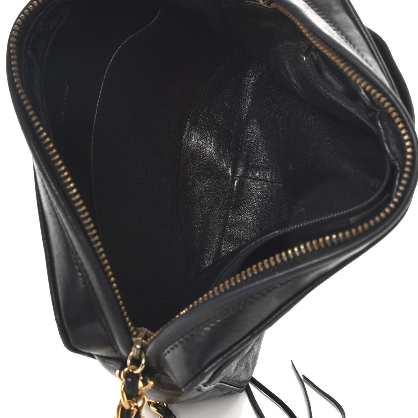Lambskin Chevron Quilted Tassel Camera Case Black