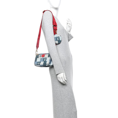 Louis Vuitton Denim Damier Monogram Patchwork Multi Pochette Accessories Blue Rouge 2 of 15