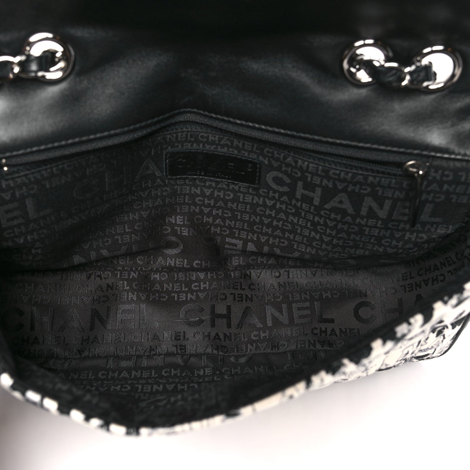 Chanel Silk Lambskin Coco Mademoiselle Scarf Flap Bag White Black 5 of 11