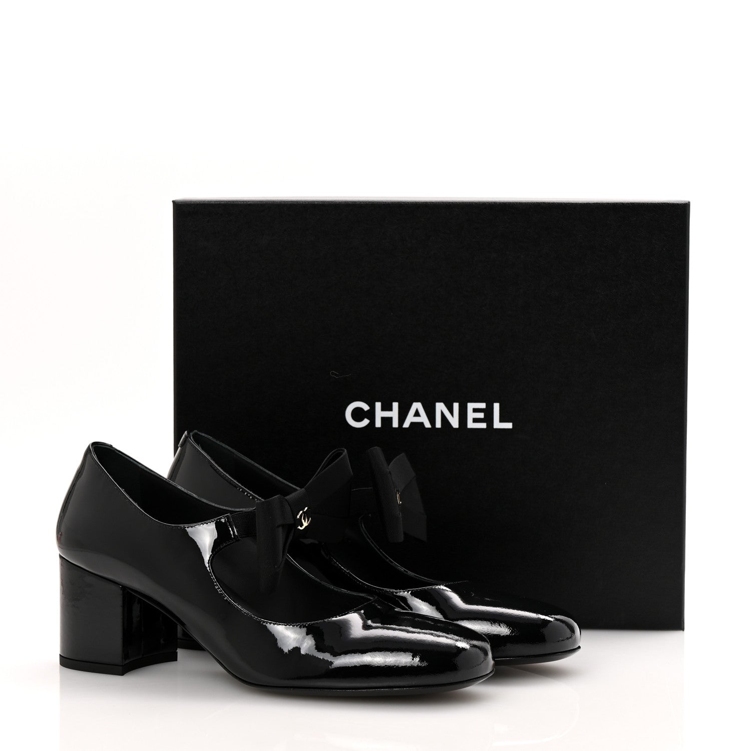 Chanel Patent Calfskin Grosgrain CC Mary Jane Pumps 39.5 Black 10 of 10