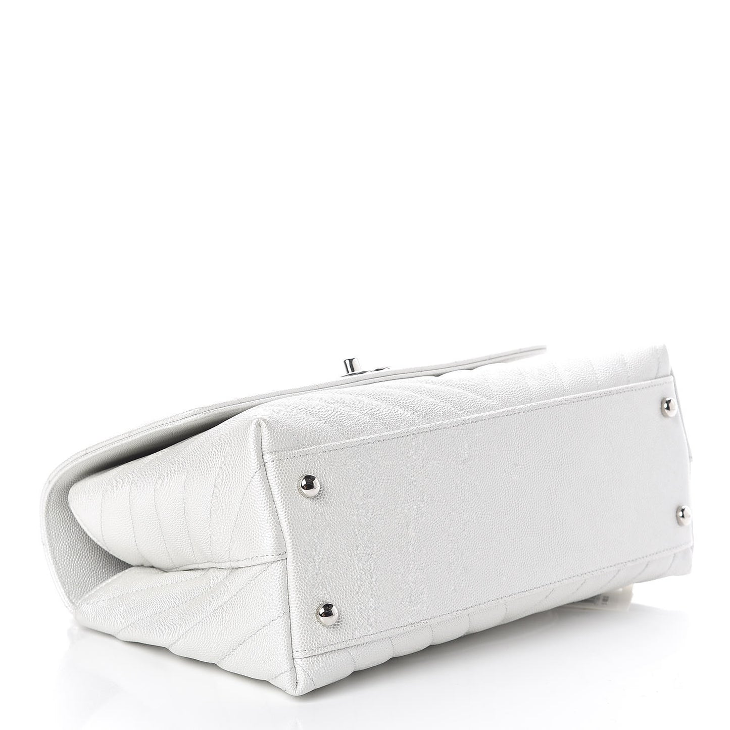 Iridescent Caviar Chevron Quilted Small Coco Handle Flap White