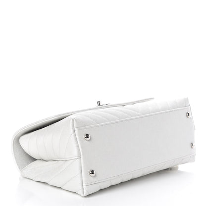 Chanel Iridescent Caviar Chevron Quilted Small Coco Handle Flap White 4 of 10