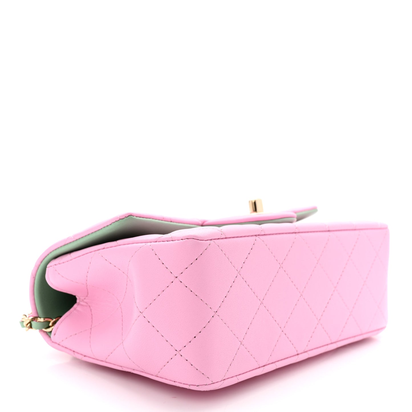 Lambskin Quilted Mini Top Handle Rectangular Flap Lilac Light Green