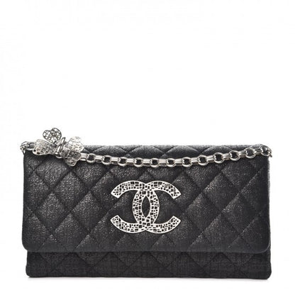 Chanel Glitter Fabric Quilted Flap Clutch With Butterfly Chain Black 1 of 7