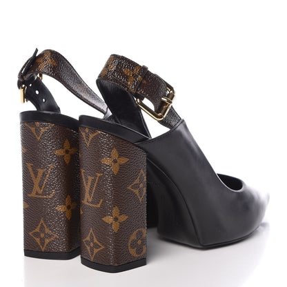 Louis Vuitton Calfskin Monogram Matchmake Slingback Pumps 37 Black 4 of 8