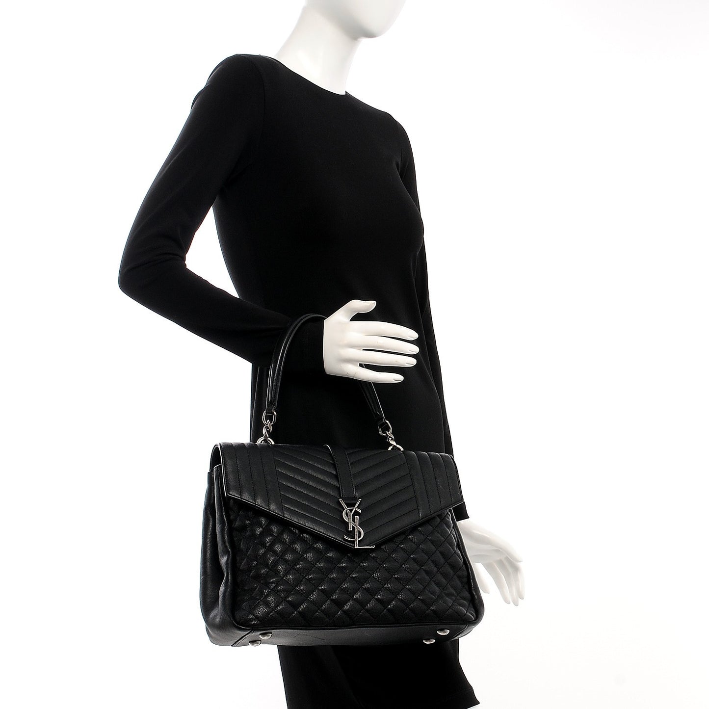 Sheepskin Tri-quilt Monogram Large College Satchel Black