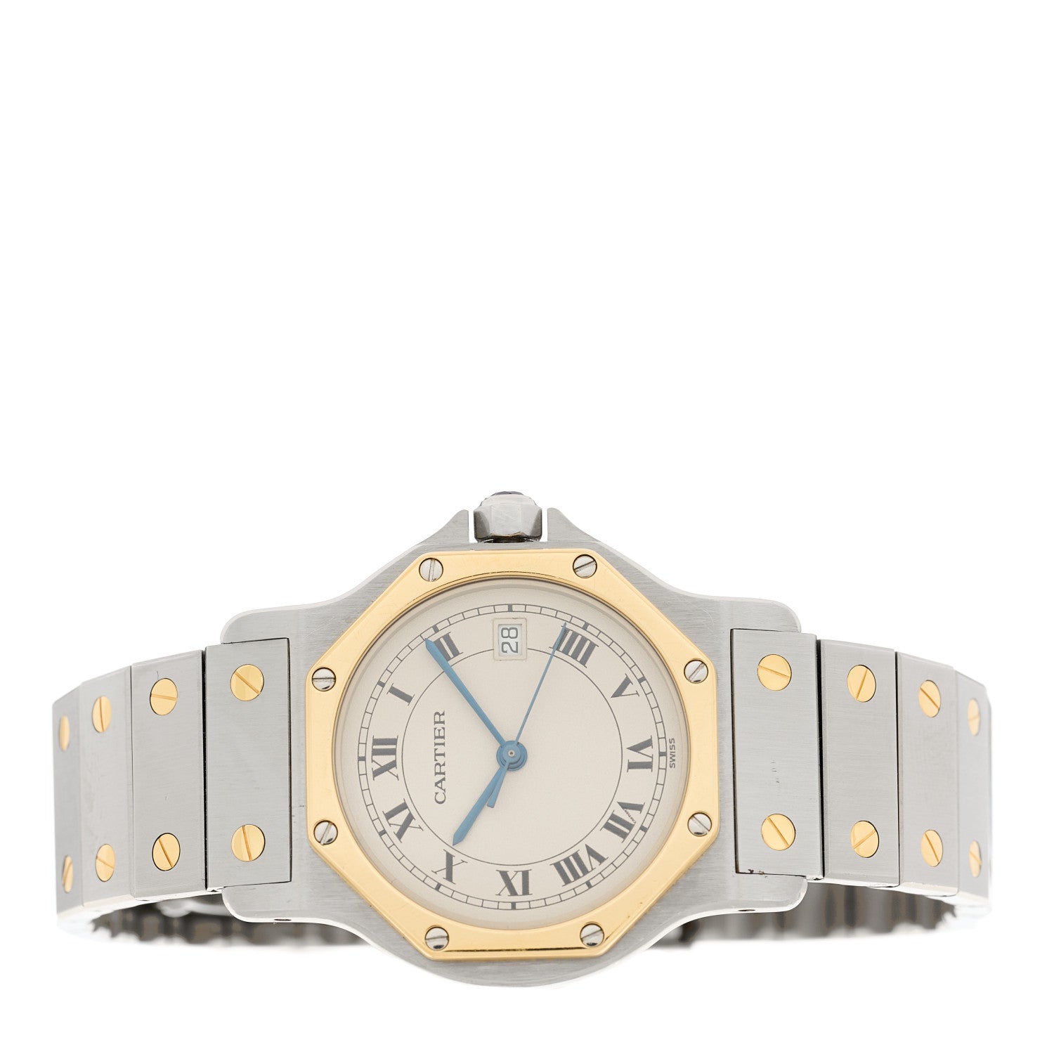 Cartier Stainless Steel 18K Yellow Gold 29mm Santos Octagon Quartz Watch 2 of 4