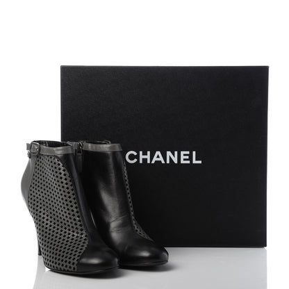 Chanel Perforated Goatskin CC Ankle Boots 39.5 Grey Black 9 of 9