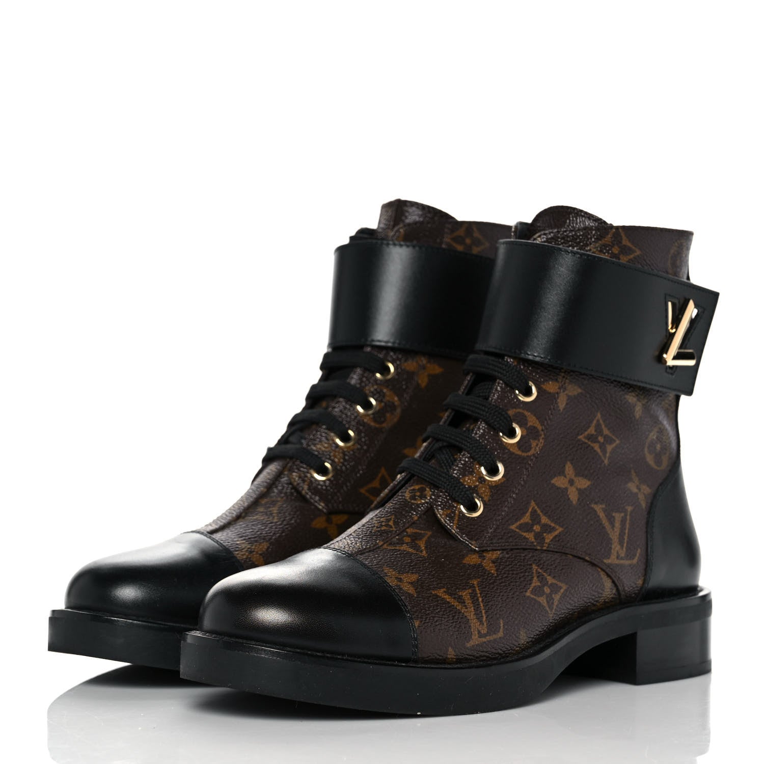 Louis Vuitton Calfskin Monogram Wonderland Flat Ranger Boots 38.5 Black 3 of 6