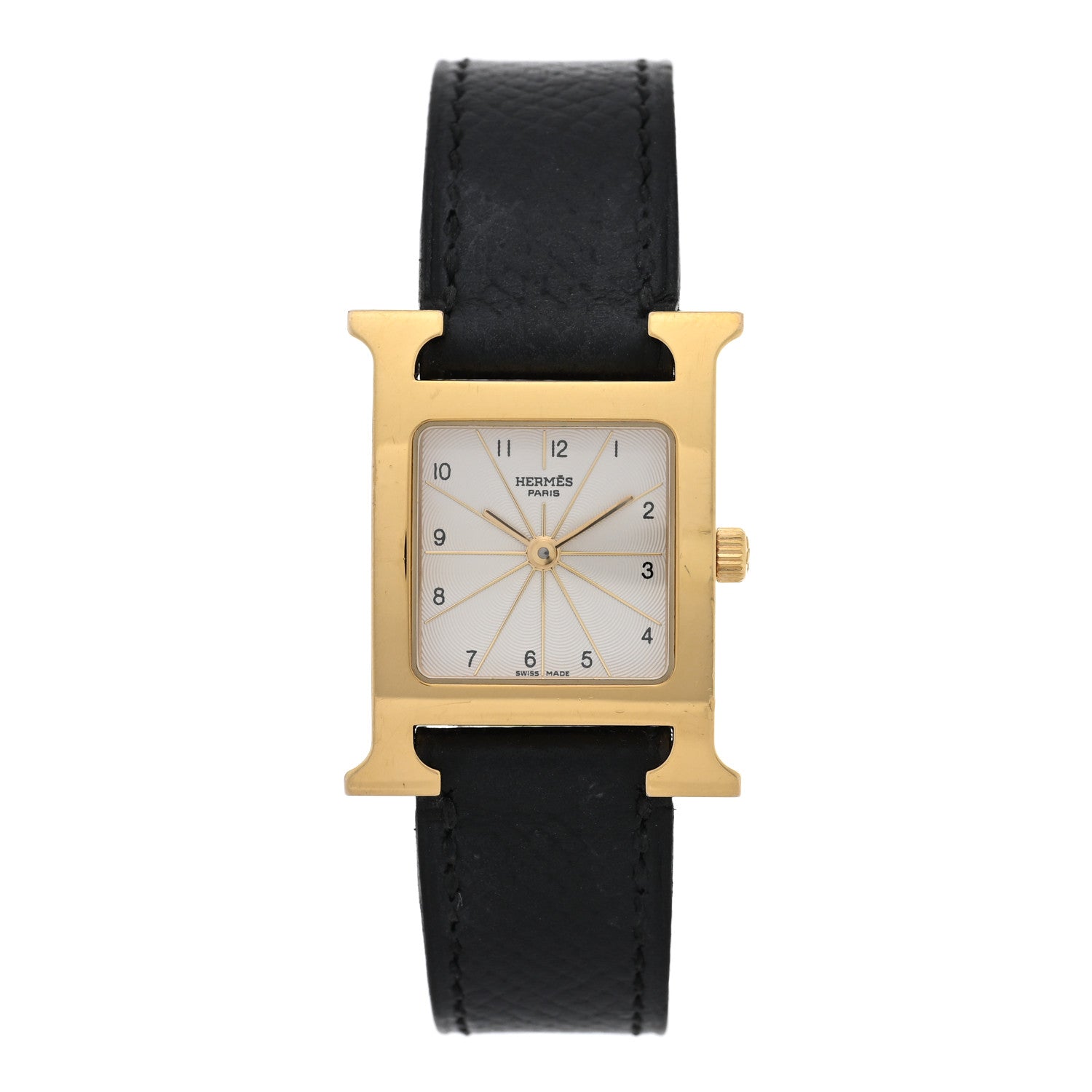 Hermes Stainless Steel Epsom 21mm Heure H Hour Quartz Watch Noir 1 of 4
