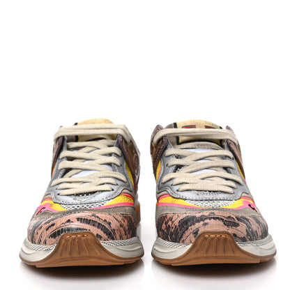 Gucci Suede Calfskin Tejus Printed Womens Ultrapace Sneakers 35 Pink Silver Oatmeal Yolk 2 of 7