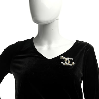 Chanel Pearl Crystal CC Mini Brooch Silver 2 of 4