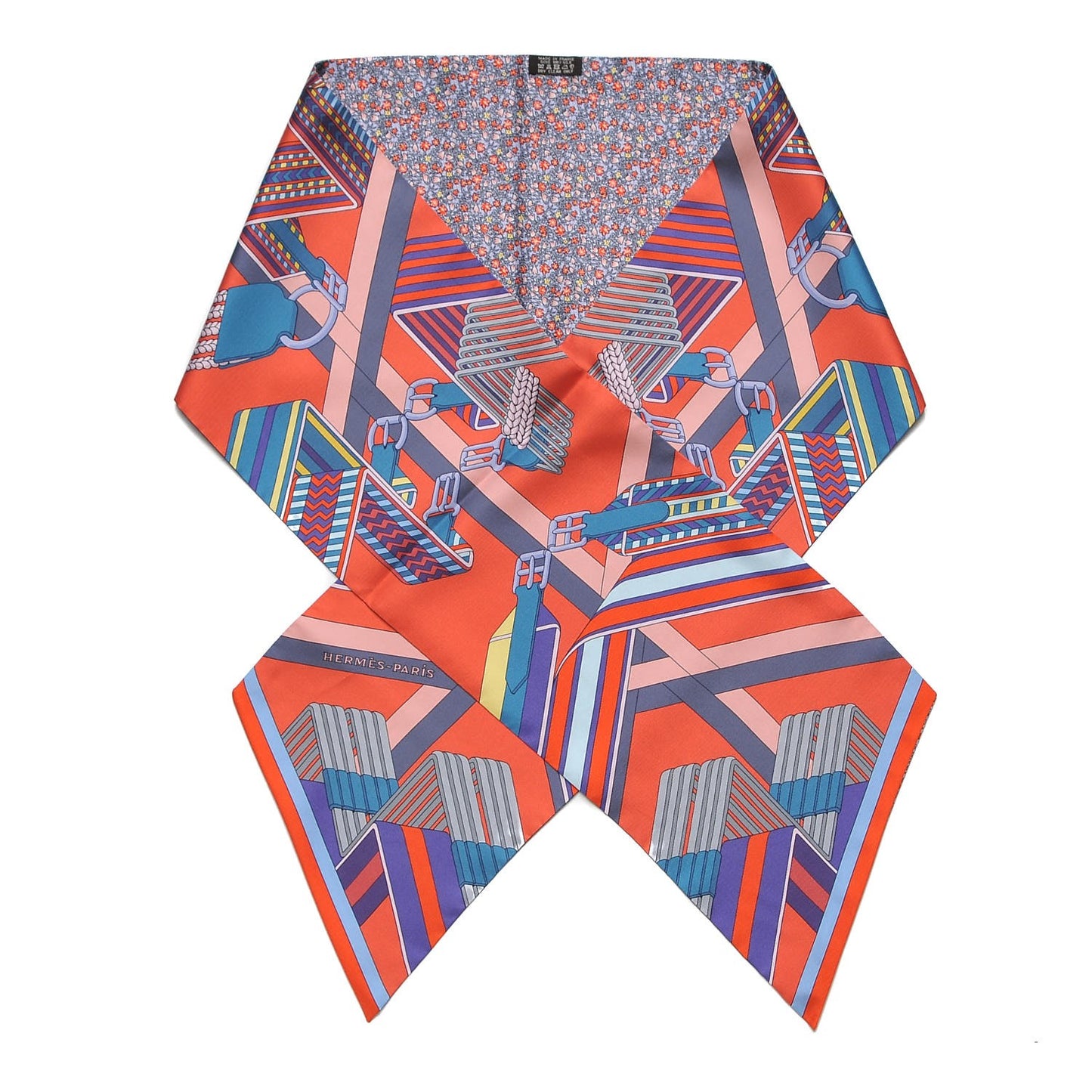 Silk Sangles en Zigzag Fleuries Maxi Twilly Corail Bleu Jaune