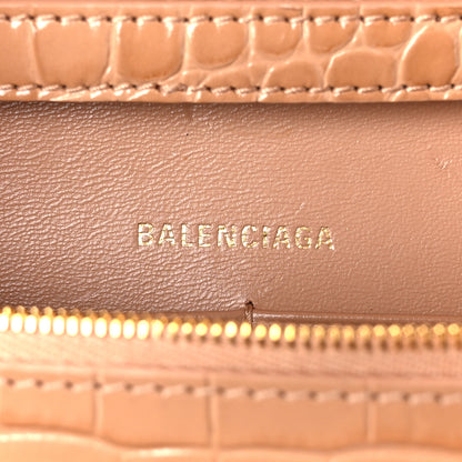 Balenciaga Shiny Calfskin Crocodile Embossed Hourglass Chain Bag Nude Beige 8 of 11
