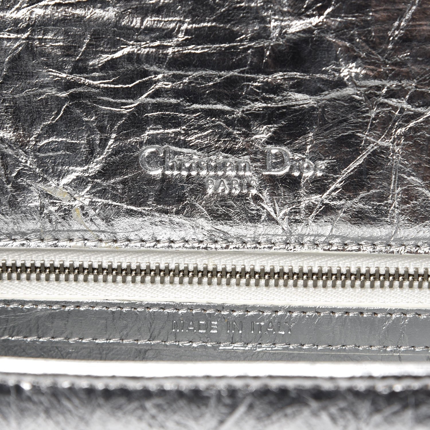 Christian Dior Metallic Crinkled Lambskin Medium Diorama Flap Bag Silver 6 of 13