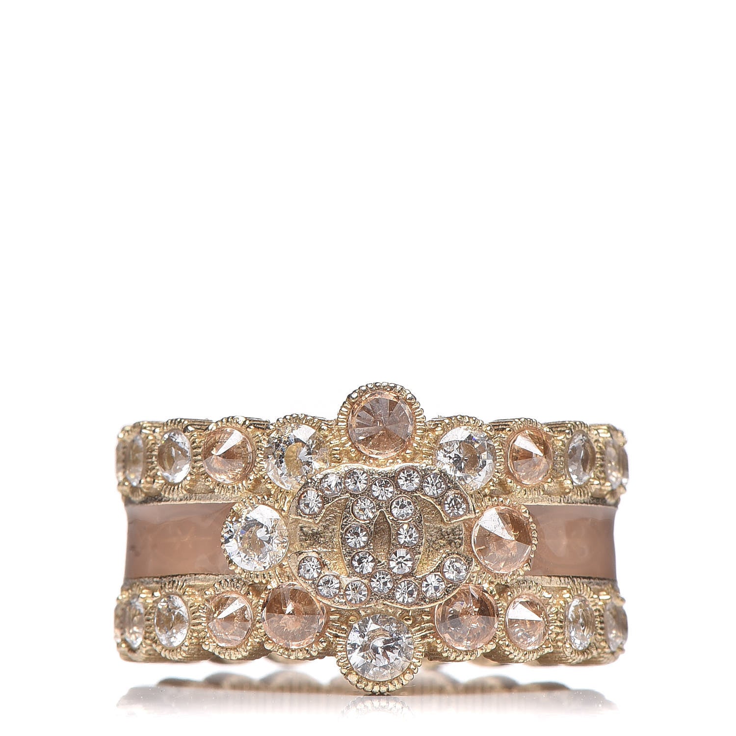 Chanel Crystal Enamel CC Ring 7 Gold 1 of 5