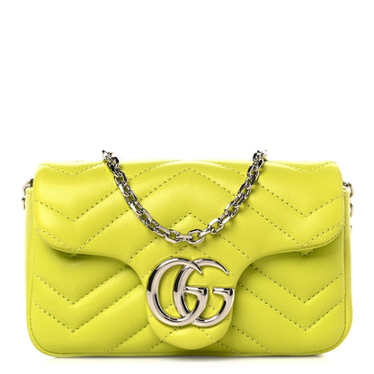 Gucci Lambskin Matelasse Mini GG Marmont Shoulder Bag Bright Green 1 of 10