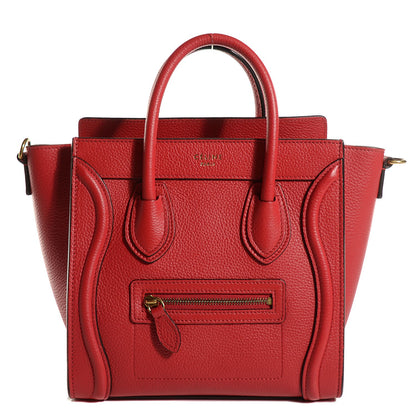 Celine Drummed Calfskin Nano Luggage Coquelicot 1 of 9