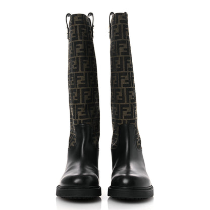 Fendi Zucca Calfskin Flip Boots 41 Brown Black 3 of 12