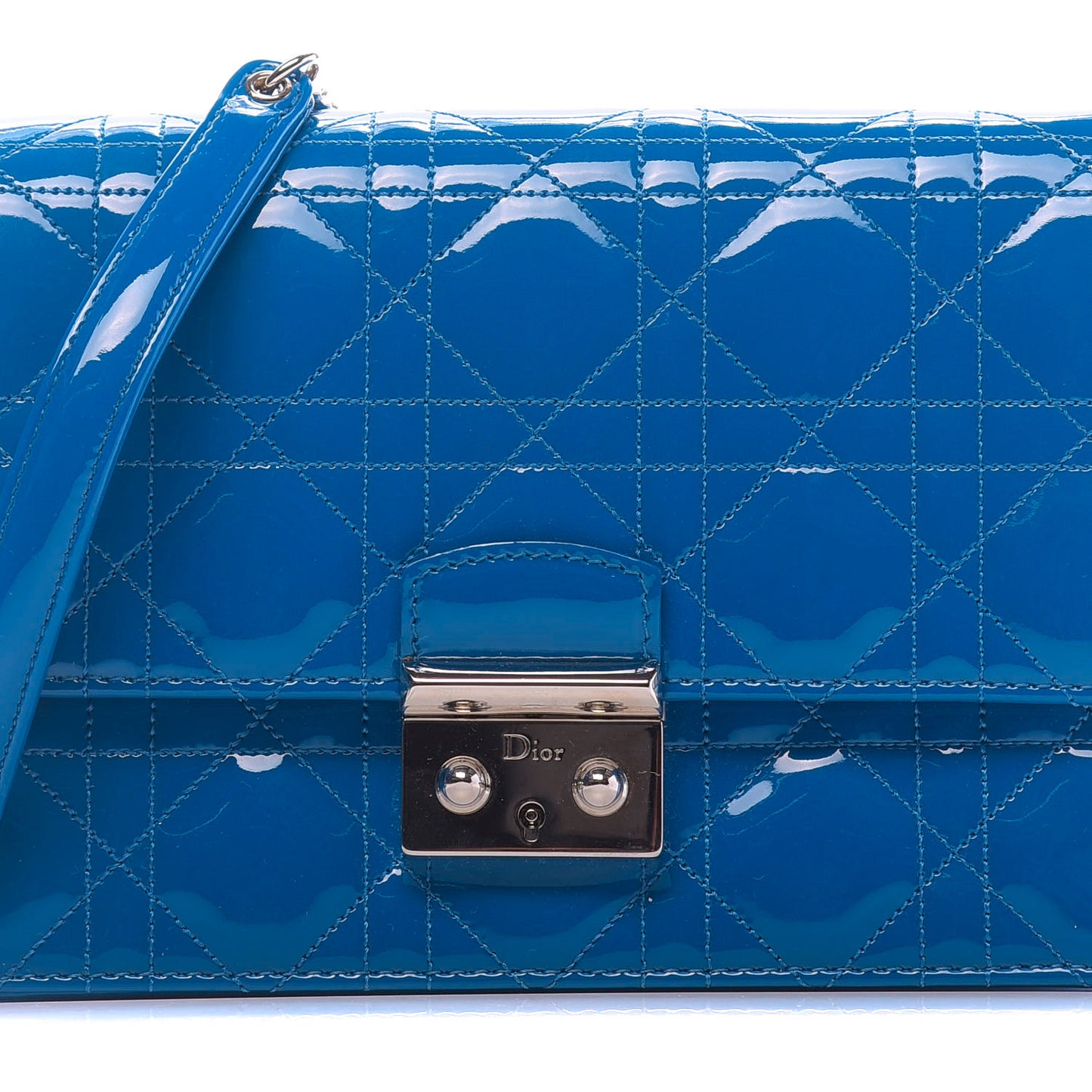 Patent Cannage Miss Dior Promenade Pouch Blue Tahiti