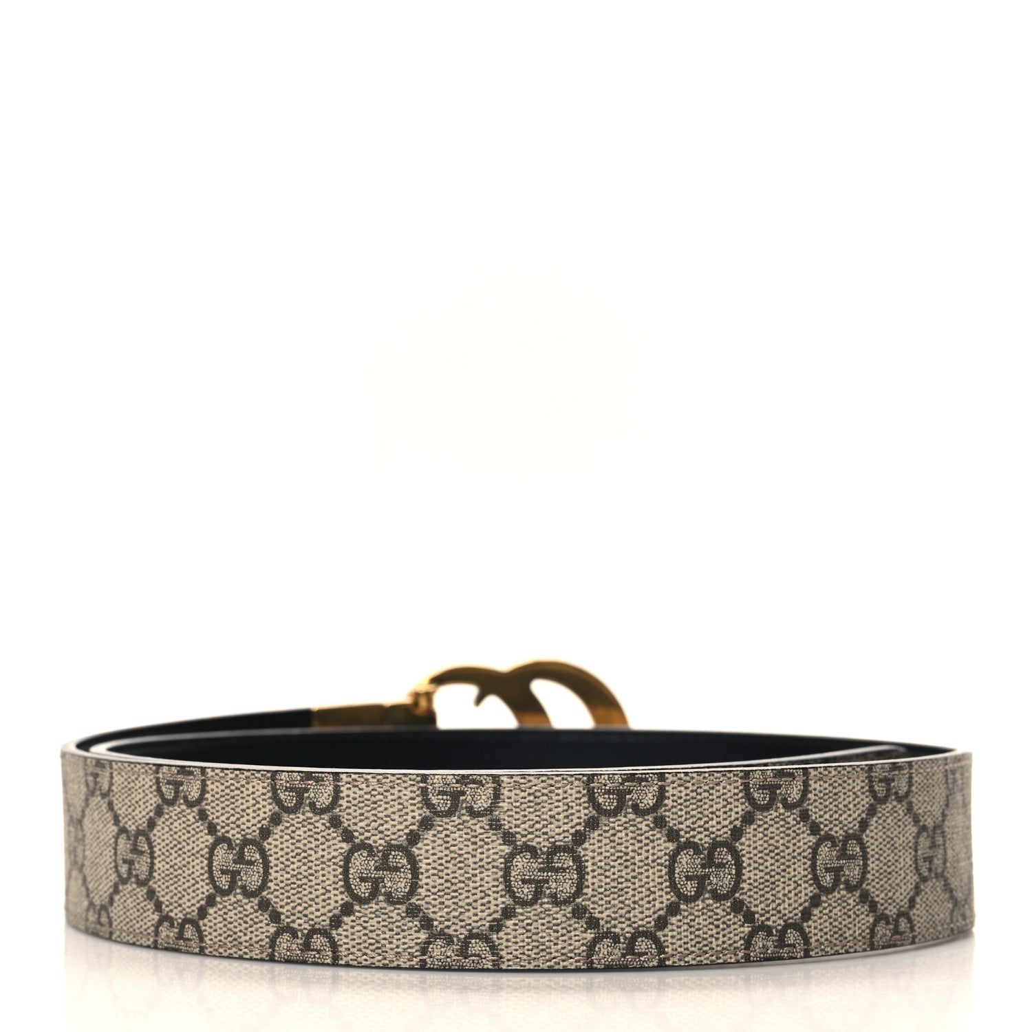 Gucci GG Supreme Monogram Plutone Calfskin Double G Reversible 37mm Belt 90 36 Beige Ebony New Acero 2 of 5