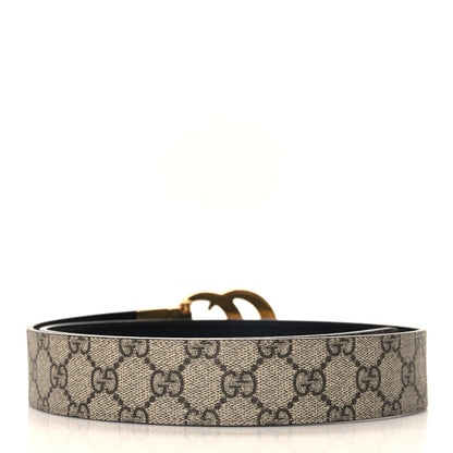 Gucci GG Supreme Monogram Plutone Calfskin Double G Reversible 37mm Belt 90 36 Beige Ebony New Acero 2 of 5
