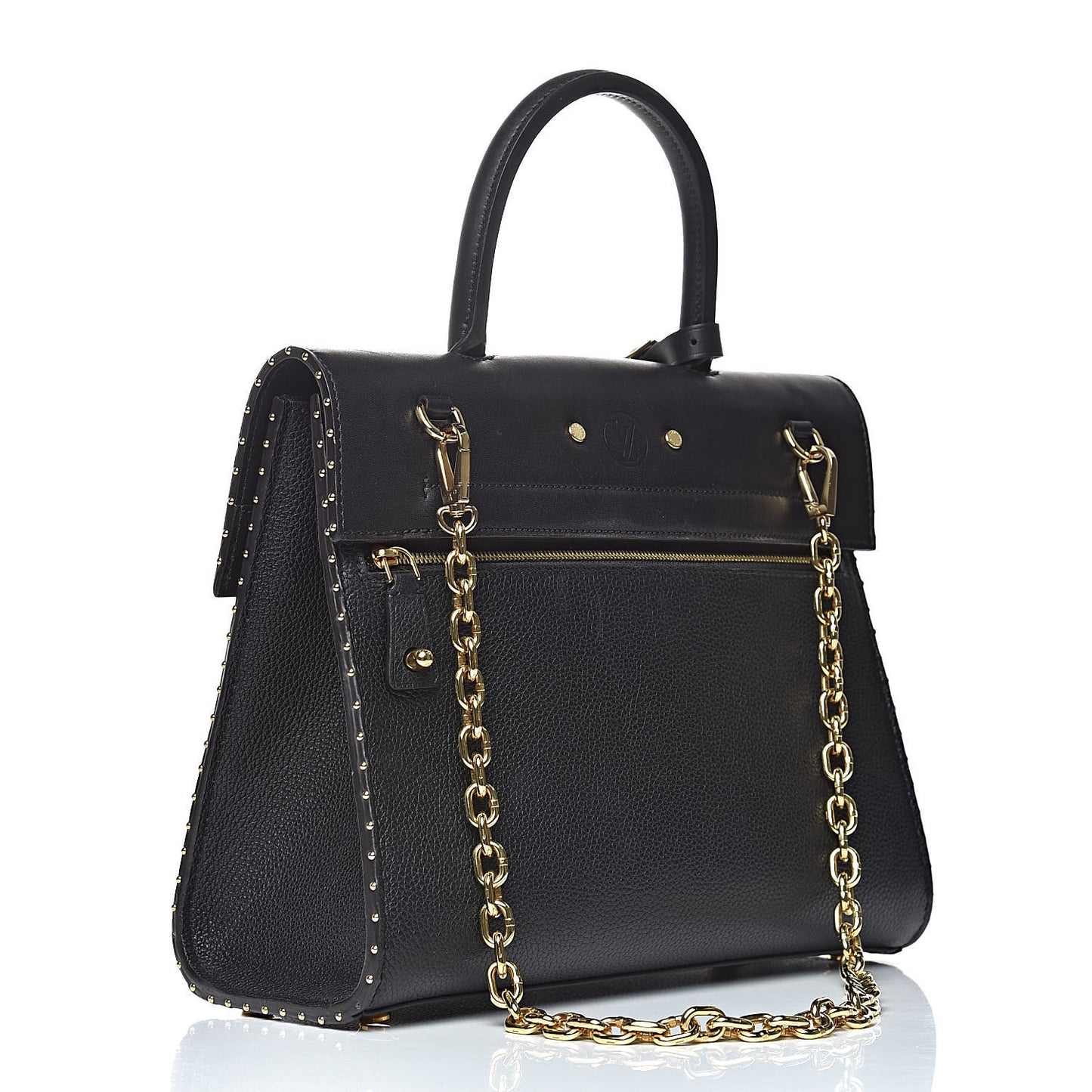 Calfskin Taurillon Studded City Steamer One Handle Bag Black
