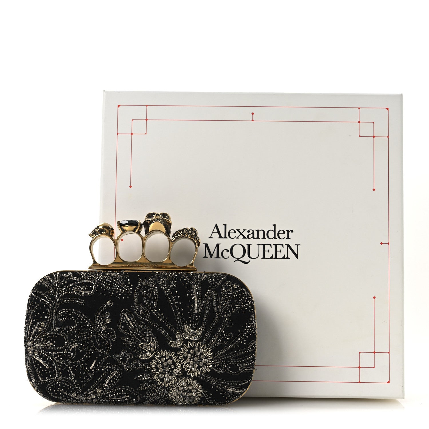 Alexander McQueen Suede Embroidered Knuckle Box Clutch Black 12 of 12