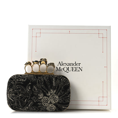 Alexander McQueen Suede Embroidered Knuckle Box Clutch Black 12 of 12