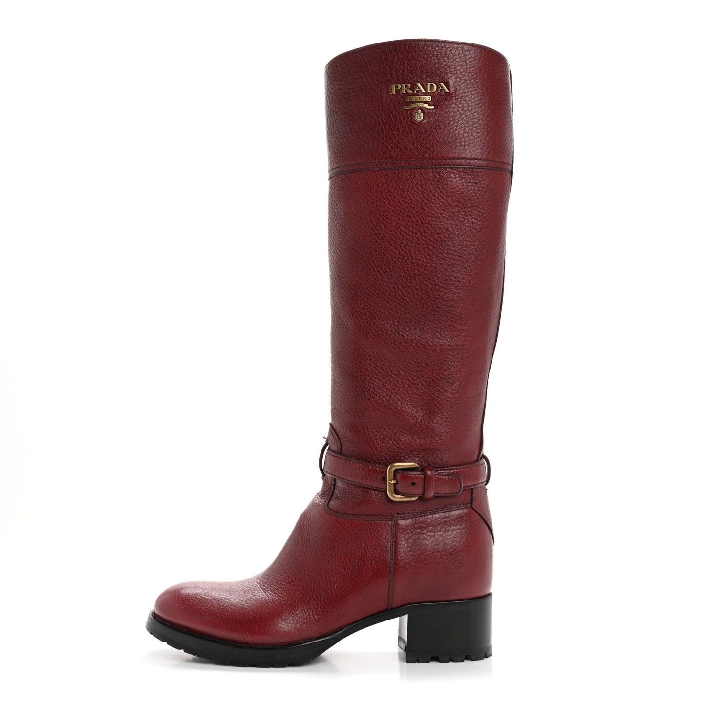 Calfskin Metal Logo Block Heel 65mm Knee Boots 39.5 Red