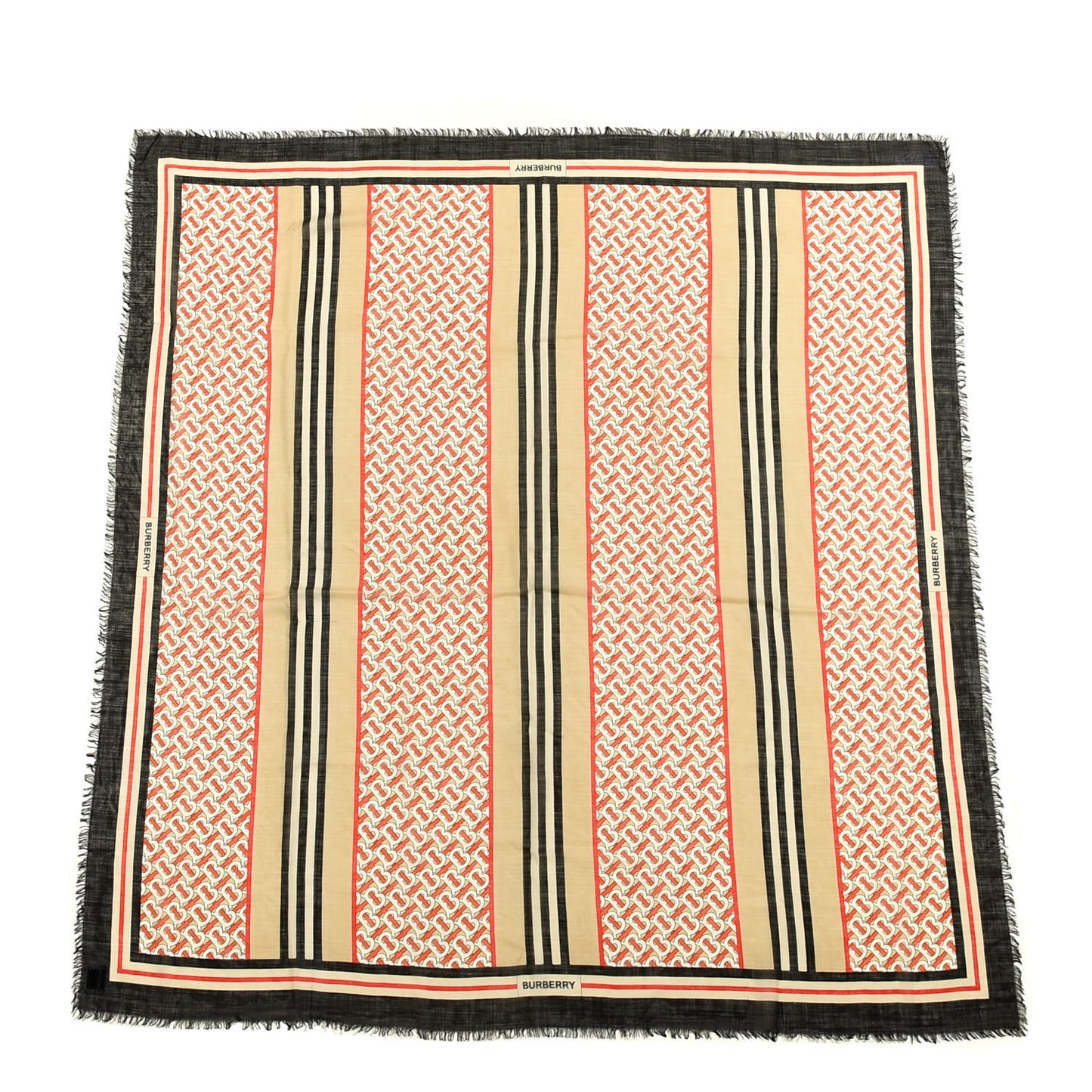 Wool Silk Icon Stripe Monogram TB Print Scarf Vermillion
