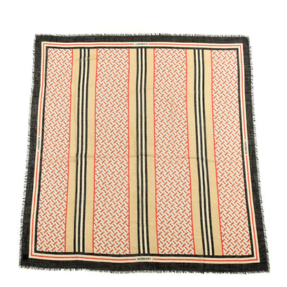 Burberry Wool Silk Icon Stripe Monogram TB Print Scarf Vermillion 1 of 5