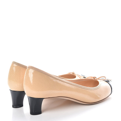 Chanel Patent CC Cap Toe Pumps 37 Light Beige Black 4 of 11